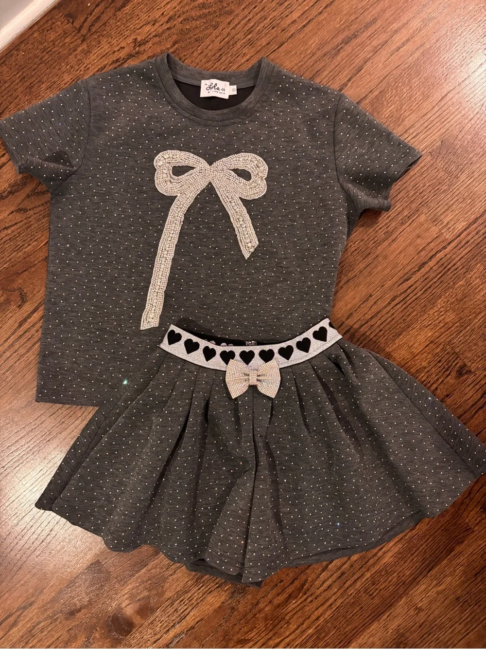 Lola + The Boys Gray Sparkle Bow Two-Piece Set